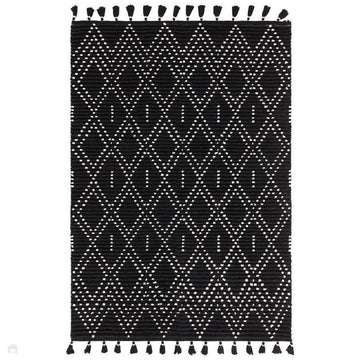 Nepal Diamond Modern Moroccan Berber Geometric Hand-Woven Ribbed Textured Low-Profile Wool Loop Pile Black/Cream Rug-Asiatic Carpets-Rug Love - The Most Loved Rug Store